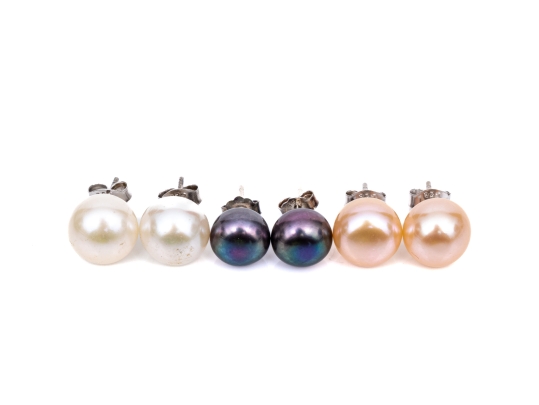 Collection Of Multi-colored Cultured Freshwater Pearl Stud Earrings