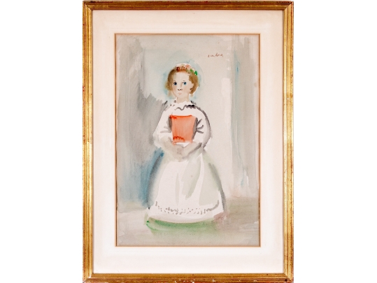 Signed Watercolor Painting, Girl In A Dress