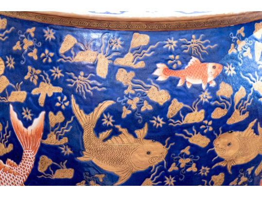 Chinese Fish Bowl Jardiniere With Dracaena Plant