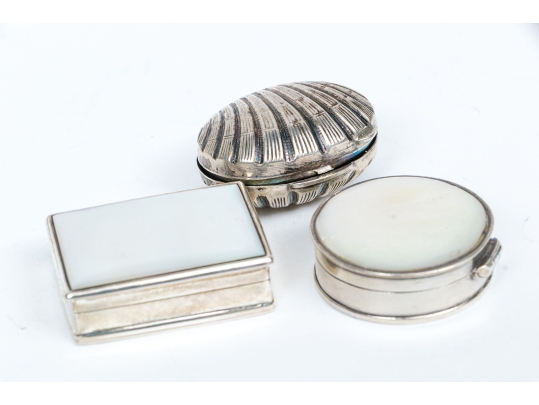 Collection Of Six Pillboxes, Including Two English Sterling And One French 800 Silver