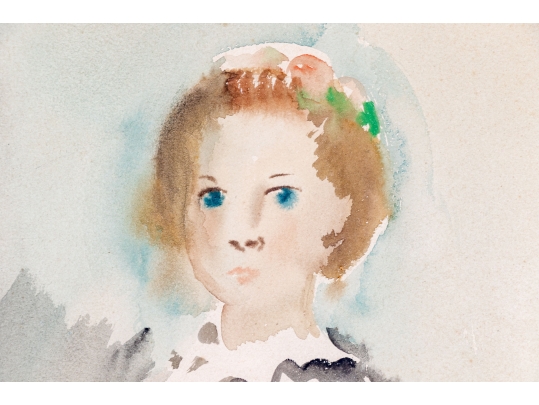 Signed Watercolor Painting, Girl In A Dress