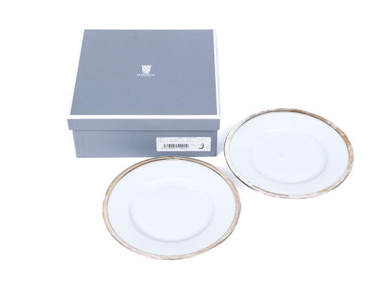 Set Of Two French, Puiforcat Cercle D'orfevre Sterling Rimmed Plates