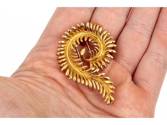 Tiffany & Co. 18k Yellow Gold Schlumberger Magnificent Stylized Furling Feather Brooch