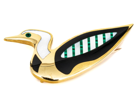 Tiffany & Co. 18k Yellow Gold Angela Cummings Lovely Inlaid Duck Brooch, With Box