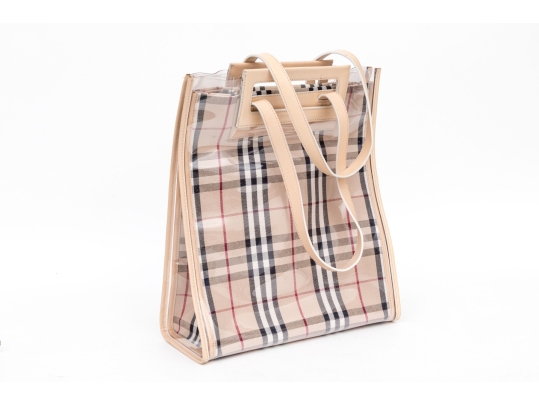 Burberry Nova Check Two Piece Vinyl And Canvas Tote Bag With Umbrella