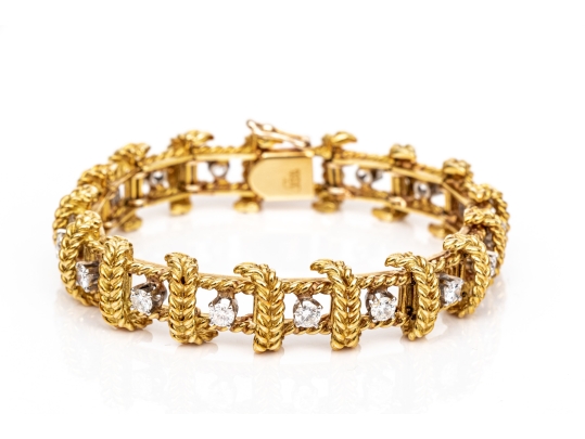 18k Yellow Gold Stunning Vintage Diamond Set Rope Motif Bracelet, App. 2.38 TCW