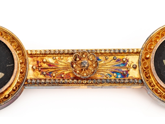 14k Gold Antique Beautiful Ornate Pietra Dura Grand Tour Brooch