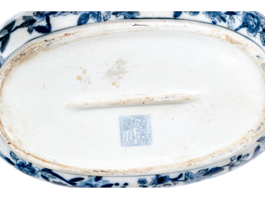 Two Decorative Blue And White Porcelain Twin Handled Serving Bowls