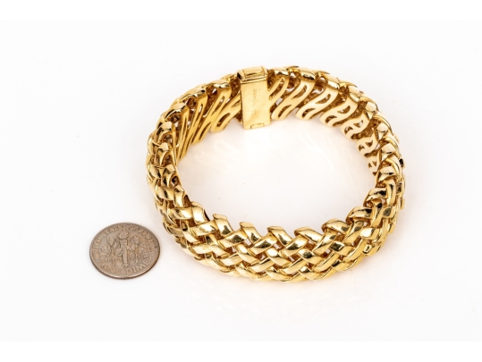 Tiffany & Co. 18k Yellow Gold Fabulous Chunky Open Basket Weave Motif Bracelet, With Box