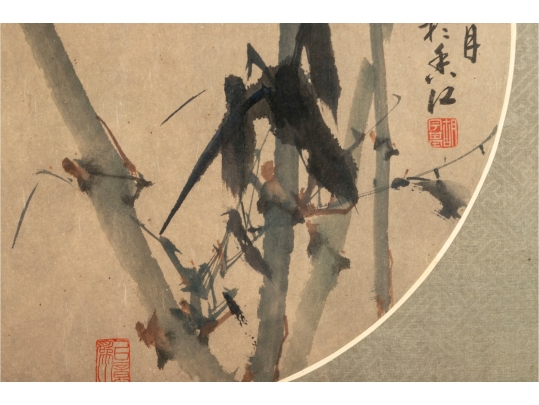 Chinese Watercolor Bird And Bamboo Painting