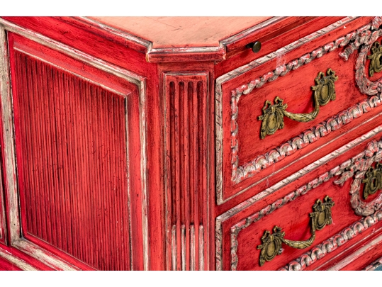 Antique Neoclassical Style Vibrant Red Bachelor's Chest