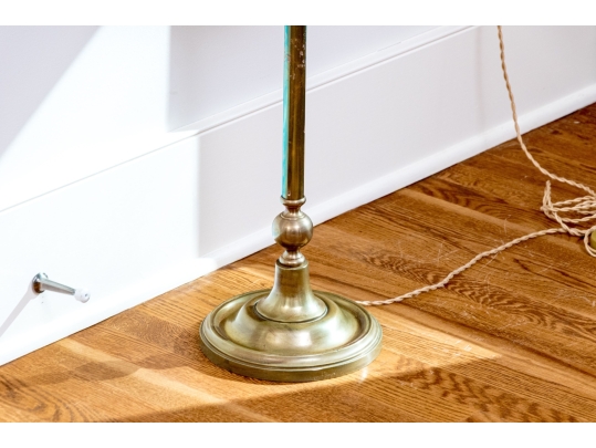 Quality Brass Twin Light Floor Lamp With Shelf