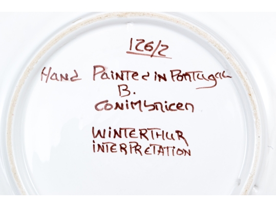 Set Of Fourteen Portuguese Hand-Painted Conimbricer Winterthur Interpretation Ceramic Plates