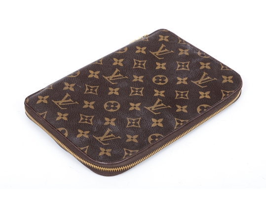Louis Vuitton Brown Monogram Small Leather Zip Folio Pouch