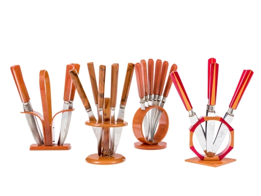 Four Vintage Bakalite Mounted Flatware Sets