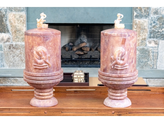 Highly Decorative Carved Stone Lidded Stone Vessels