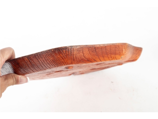 Mid-Century Nutte Products Hand-Carved Wooden Tray With Birds And Pine Motif