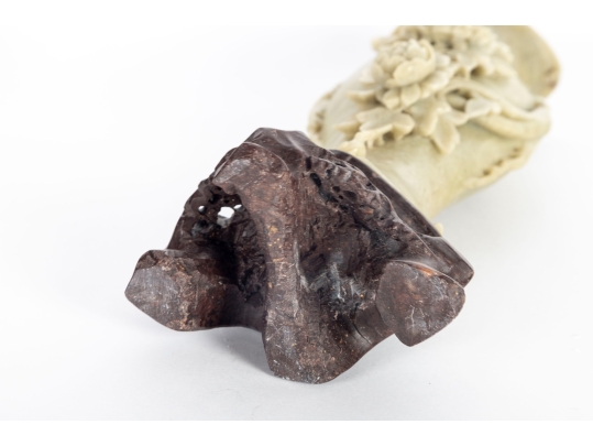 Carved Soapstone Vase With Floral Motif