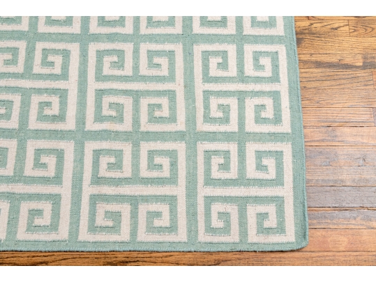 Hand Woven Wool Geometric Greek Key Carpet, 7'-11