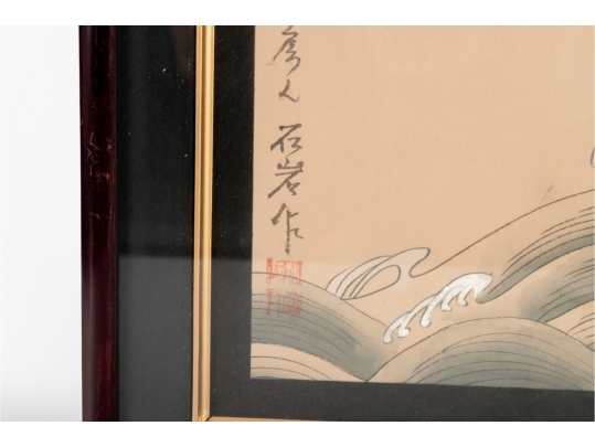 Pair Of Framed Asian Paintings On Silk Of Cranes