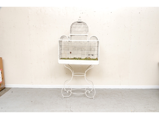 Massive Vintage Iron Birdcage On Stand