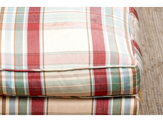 Custom Upholstered Ottoman With Fringed Apron