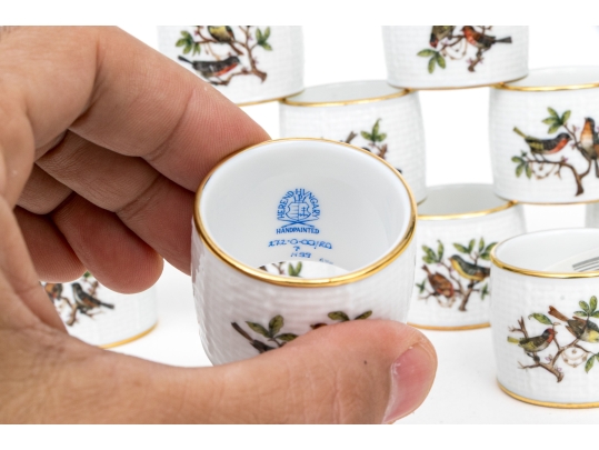 Set Of Twelve Herend Hand-Painted Porcelain Napkin RIngs, Rothschild Bird (RO) Pattern