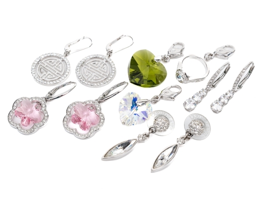 Swarovski Collection Of Crystal Set Pendant Earrings And Crystal Charms With Lobster Claw Clasps