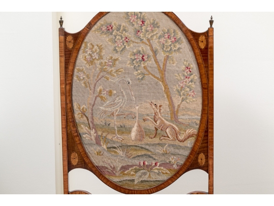 Antique Needlepoint Upholstered Fire Screen With Satinwood Stand