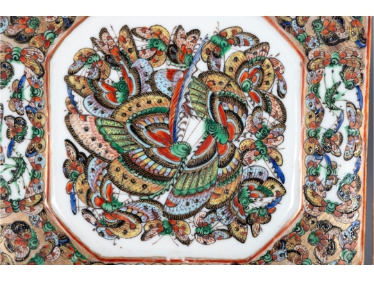 Pair Of Chinese Famille Rose “Hundred Butterflies” Octagonal Plates