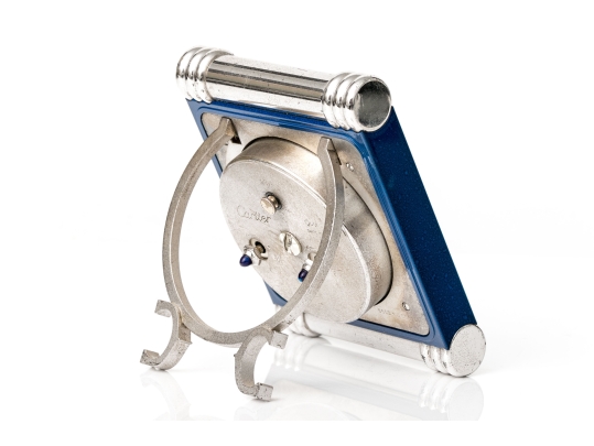 Cartier Vintage Blue Composite Deco Style Travel Clock, Ribbed Ends