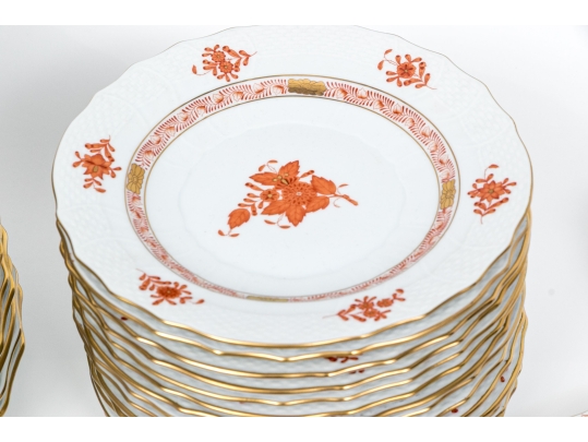 Herend Hungary Hand-Painted Dinner Service For Fourteen,  Rust Chinese Bouquet (AOG) Pattern