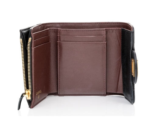 Chanel Matelasse Black Leather Wallet, With Box