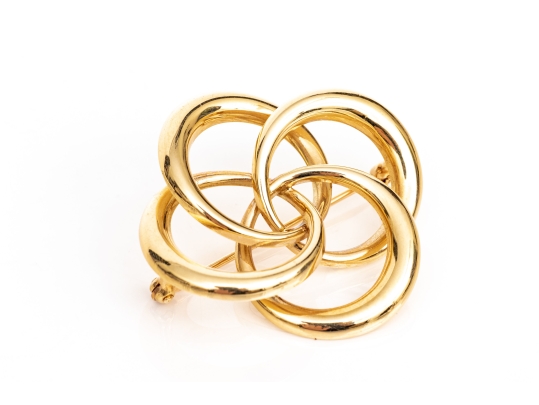 14k Yellow Gold Lovely Vintage Intertwined Quatrefoil Knot Brooch
