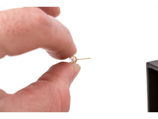 Pair Of 14K Yellow Gold And CZ Earrings, Boxed