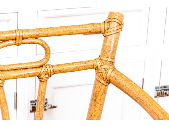 Vintage McGuire Bamboo And Rattan Armchair With Woven Leather Cushion