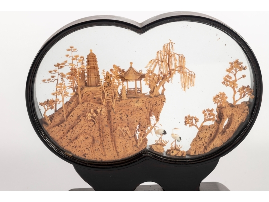 Chinese Cork Diorama Landscape Scene In Display