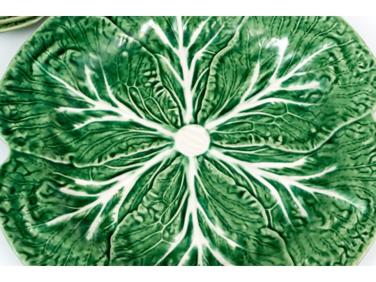 Set Of Ten Portuguese Bordallo Pinheiro Hand-painted Cabbage Form Chargers