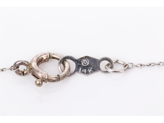 14k White Gold Fine Curb Chain With Sterling Silver Contemporary Cross