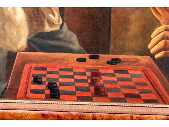 A. Lorenz Signed Oil On Canvas, Men Playing Checkers