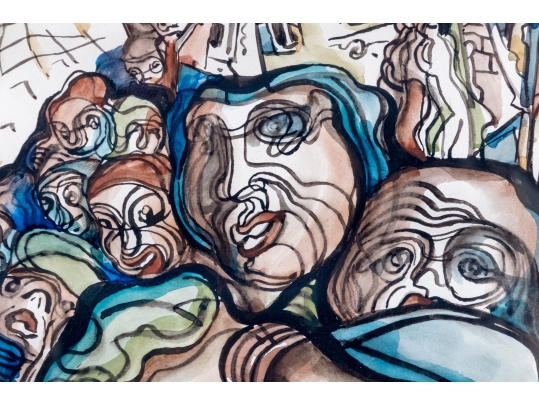 Béla Kádár (Hungarian, 1877-1956) Watercolor On Paper, Figures And Town