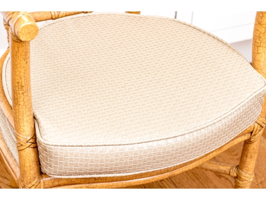 Vintage McGuire Bamboo And Rattan Armchair With Woven Leather Cushion