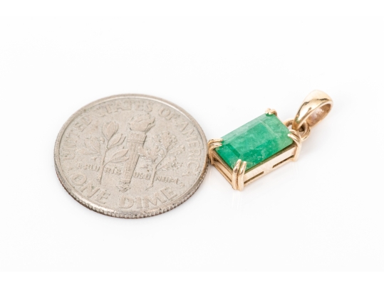 14k Yellow Gold Simple Emerald Cut Opaque Emerald Pendant, App. 1.09 CTS