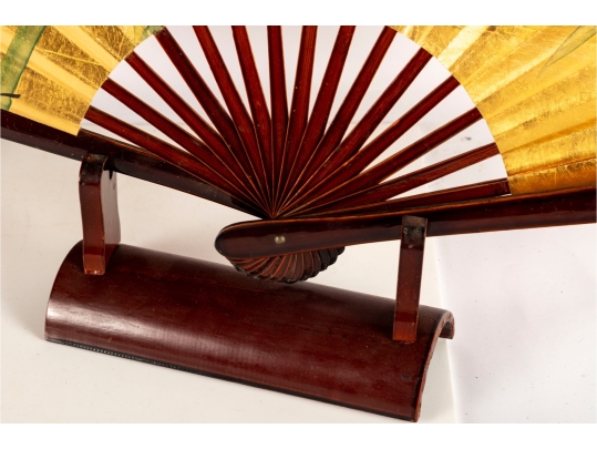 Pair Of Japanese Gilt Folding Fans On Stands
