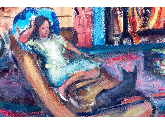 Signed Pastel On Paper, Family Home Interior