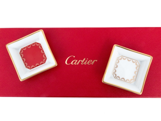 Cartier Pair Of Limoge Porcelain Trinket Trays, With Box