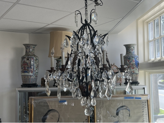 Elaborate Wrought Iron And Handcut Crystal 6 Lite Chandelier