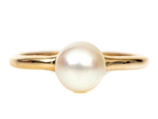 14k Yellow Gold Simple Pretty 6.75mm Cultured Pearl Solitaire Ring, Size 6+