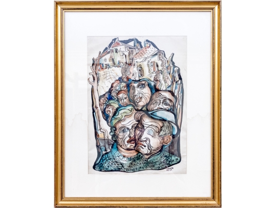 Béla Kádár (Hungarian, 1877-1956) Watercolor On Paper, Figures And Town