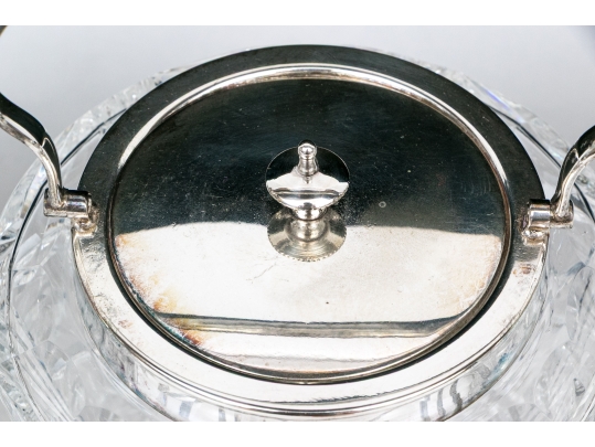 Three Antique Cut Glass And Silverplate Biscuit Jars 